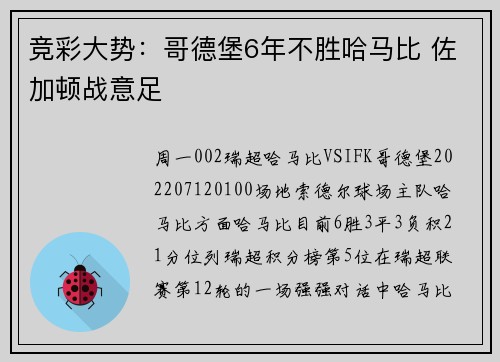 竞彩大势：哥德堡6年不胜哈马比 佐加顿战意足